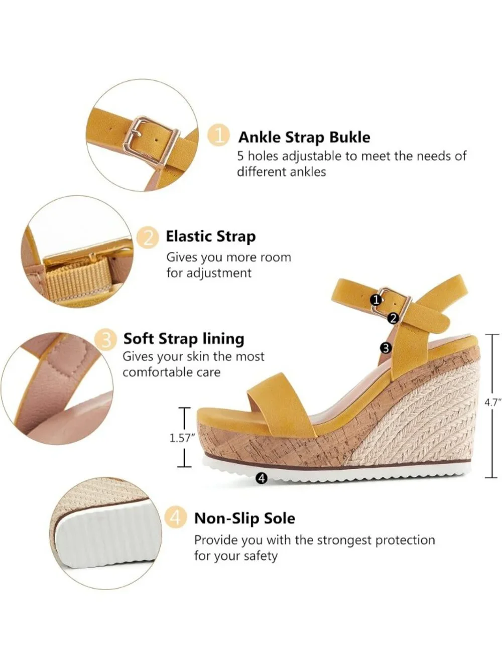 Womens Yellow Espadrille Wedge Platform Sandal Open Toe Ankle Buckle Strap Shoes